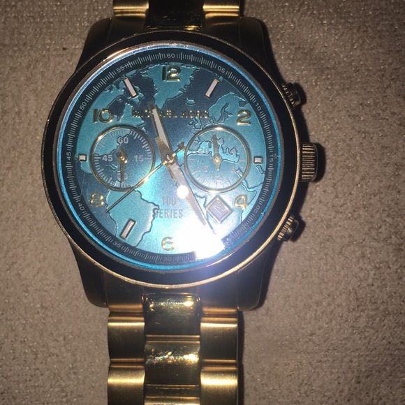 Michael Kors gold watch with aqua blue face - Picture 3 of 4